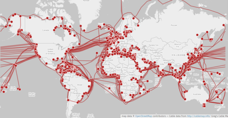 Carte des cables Internet du monde sous l'eau